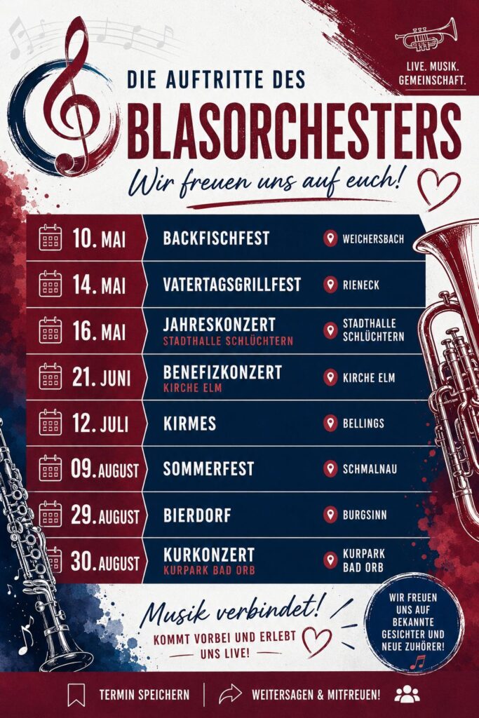 List der Auftritte des Blasorchesters